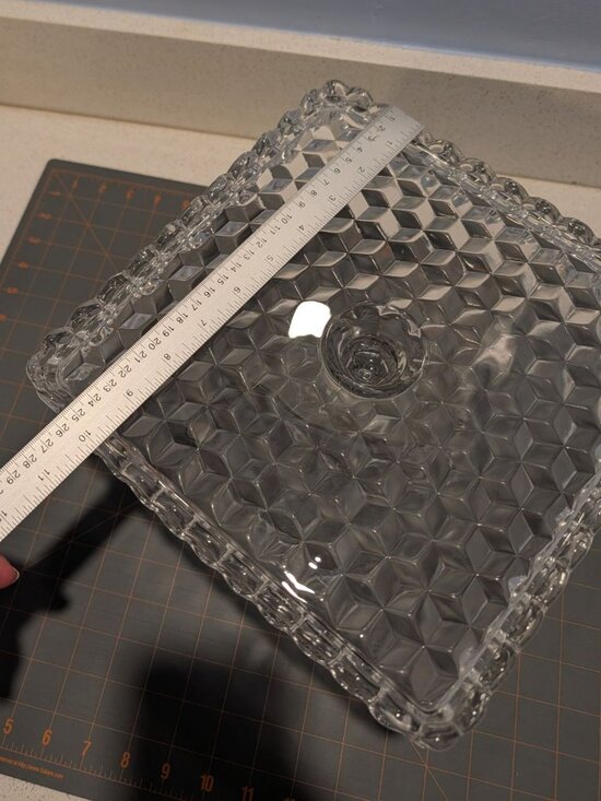 Vintage Fostoria American Clear Glass Square Cake Stand Cubist Pattern Rum Well - Picture 14 of 16